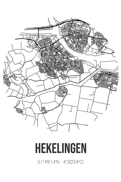 Hekelingen (South Holland) | Map | Black and White by Prints of Place