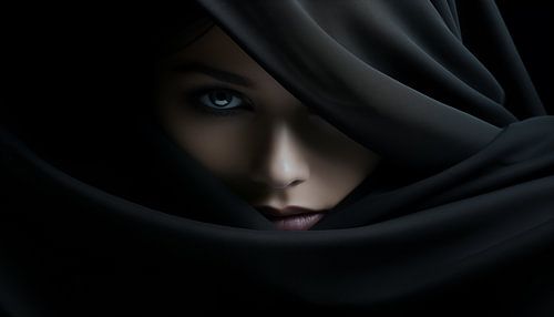 Mystical woman in headscarf panorama