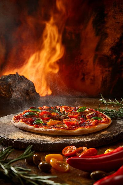 Pizza aus dem Holzofen mit frischen Zutaten von Poster Art Shop