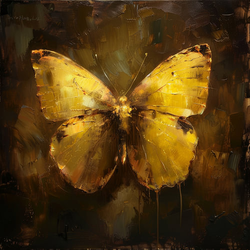 Butterfly in Golden Light against a Dark Abstract Background