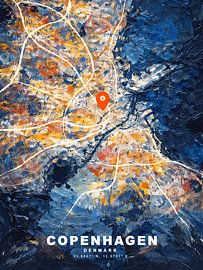 Vibrant Copenhagen City Map Impasto Oil Painting — Modern Urban Travel Wall Decor