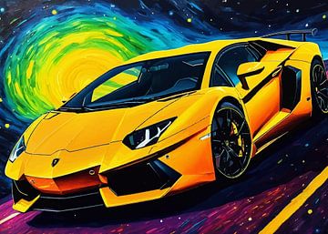 Lamborghini Aventador Geel - Galactische Nacht Editie van MIROKKU
