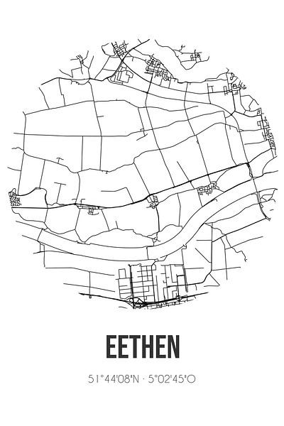 Eethen (Nordbrabant) | Karte | Schwarz und Weiß von Ortsdrucke