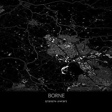 Schwarz-weiße Karte von Borne, Overijssel. von Rezona