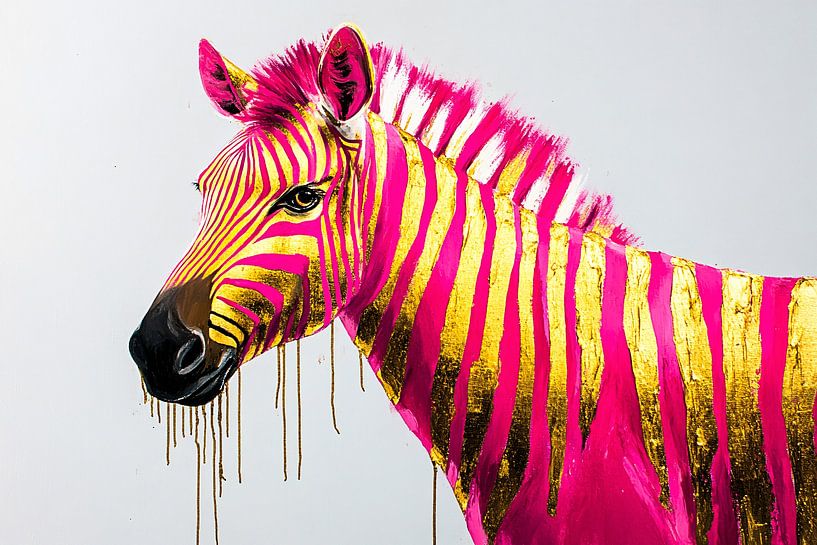 Goldenes Zebra mit rosa Streifen von Imperial Art House
