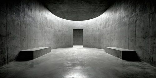 Ronde betonnen kamer met symmetrische banken