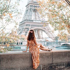 De Eiffel Toren in Parijs tussen de bomen door van Dymphe Mensink