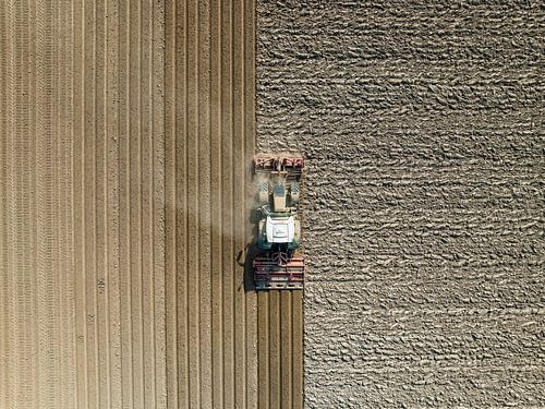 Tractor maakt de grond klaar voor het planten van gewassen