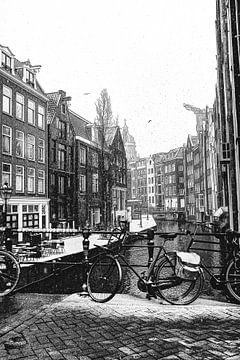 Centre ville d'Amsterdam en hiver Noir et blanc sur Hendrik-Jan Kornelis