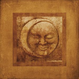 Moon Face Framed with Textures in Sepia