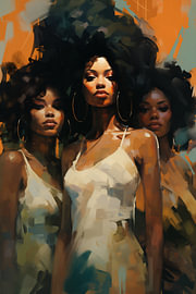 Three African women with cream-coloured afros