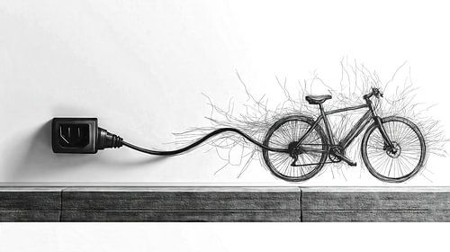 Schets van een elektrische fiets die wordt opgeladen