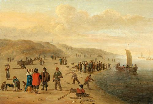 Een strandgezicht met vissers en hun boten, Cornelis Beelt