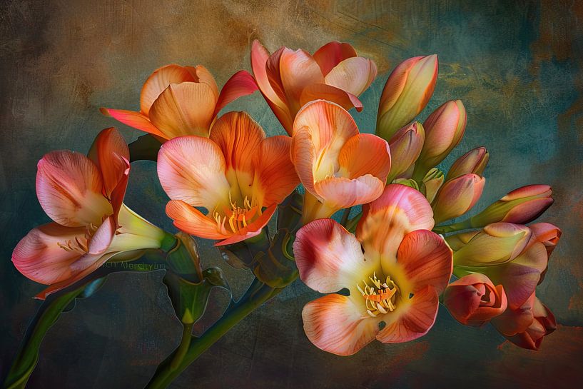 絵画 freesia  sizeF3 Fresia painting | Warm Petal Dance by Flower Studio on canvas