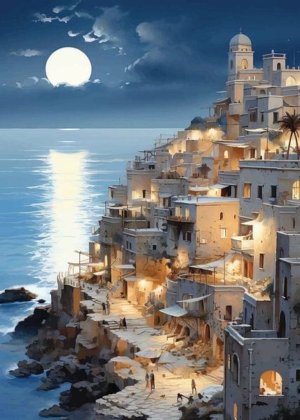 Ville balnéaire au clair de lune par PublicArt77