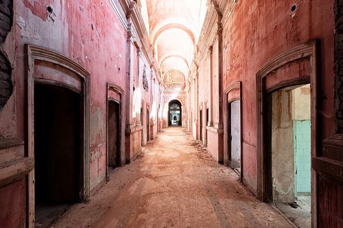 Red abandoned corridor by UEG Photography