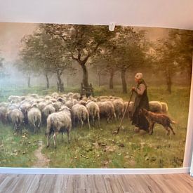 Klantfoto: Herderin met kudde schapen, Anton Mauve, als behang