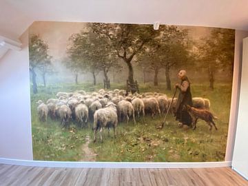 Klantfoto: Herderin met kudde schapen, Anton Mauve