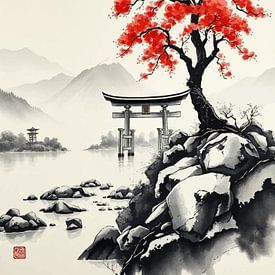 Japanese Landscape Inkwash by MIROKKU