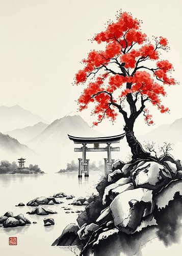 Japans Landschap Inkwash