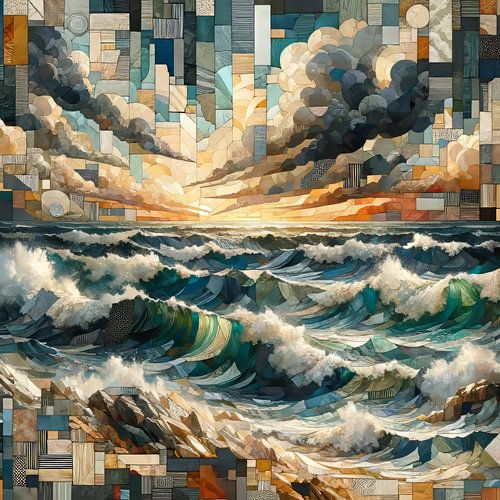 Kombination aus Mosaik und Collage Dynamische Meereslandschaft