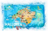 Illustrierte Karte von Mallorca Spanien mit Sehenswürdigkeiten und Highlights von Markus Bleichner Miniaturansicht