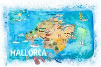 Illustrierte Karte von Mallorca Spanien mit Sehenswürdigkeiten und Highlights
