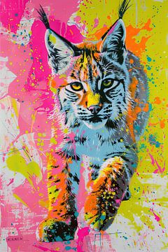 Schilderij Neon Lynx van Kunst Kriebels