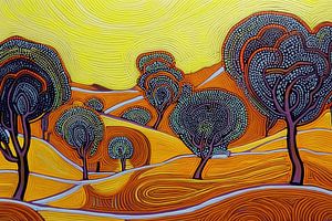 Bunte Landschaft im pointillistischen Stil