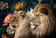 Beautiful lion couple in flowers by Marjolein van Middelkoop thumbnail
