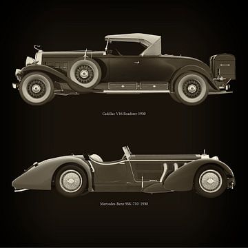 Cadillac V16 Roadster 1930 et Mercedes-Benz SSK 710 1930