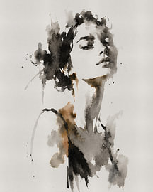 Ink Muse XIII | Abstraktes Frauenporträt in Ostindischer Tinte und Aquarell von MadameRuiz