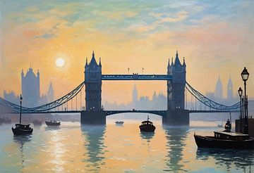 London's Tower Bridge gezien vanaf de rivier bij zonsopgang van MIROKKU
