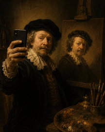 Rembrandt Takes a Selfie with His Smartphone by Peter Pen Drawings and Paintings