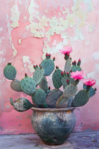 Cactusbloemen voor een roze muur