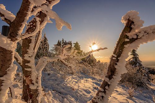 Sneeuw en ijs getrokken door de wind - zonsondergang