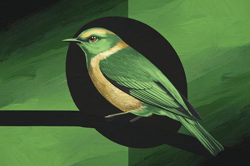 Oiseau chanteur sur une branche avec cercle
