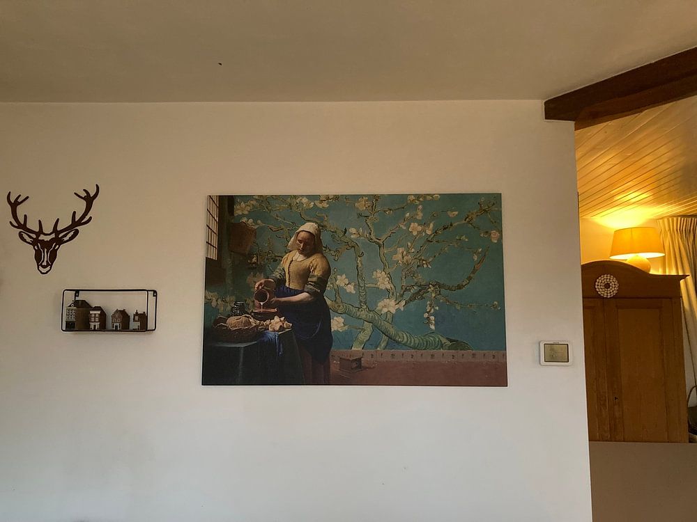 Milkmaid by Vermeer with Almond blossom wallpaper by Gogh  by Lia Morcus 