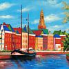 Peinture de Groningue Hoge der A avec la tour Der Aa-kerk sur Caprices d'Art