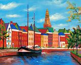 Groningen schilderij Hoge der A met kerktoren van de Der Aa-kerk van Kunst Company thumbnail