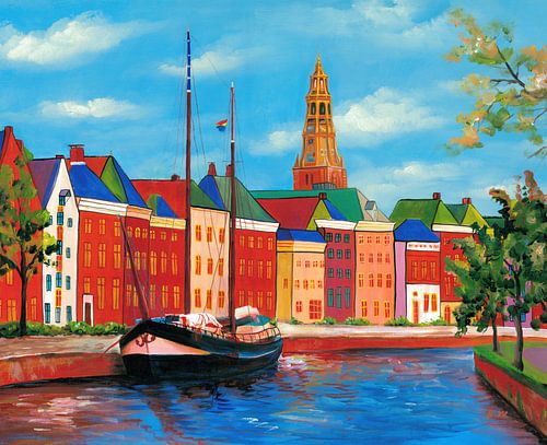 Groningen Hoge der A mit Kirchturm von Kunst Laune