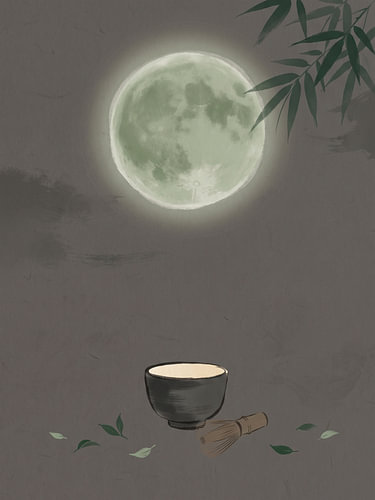 Moonlit Matcha Ritual Beneath Bamboo Shadows in Serene Japanese Night