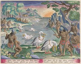 Indianer fangen Fische mit Hilfe von Pelikanen, Karel van Mallery, nach Jan van der Straet,