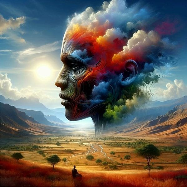 Afrikaanse man in landschap 6 van Yvonne van Huizen
