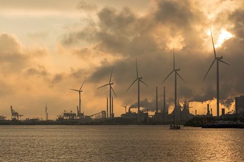 Zonsondergang boven het Noordzeekanaal