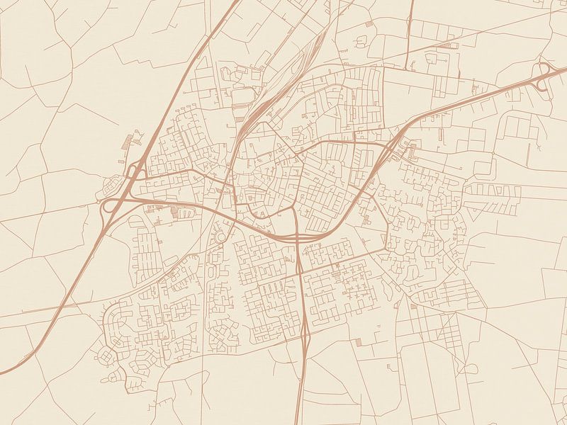 Terracotta style map of Roosendaal by De Kaartenwinkel