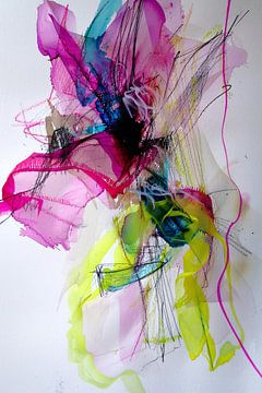 Abstracte kleurrijke dynamische kunst met lijnen van De Muurdecoratie