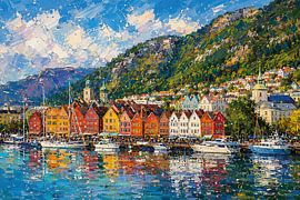 Bergen in Norway, an impressionist painting. by Gallery Hoppenbrouwers