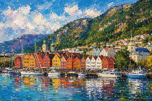 Bergen in Noorwegen schilderij.
