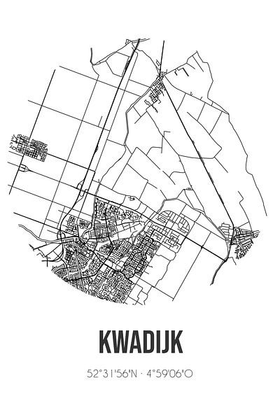 Kwadijk (Noord-Holland) | Map | Black and White by Prints of Place